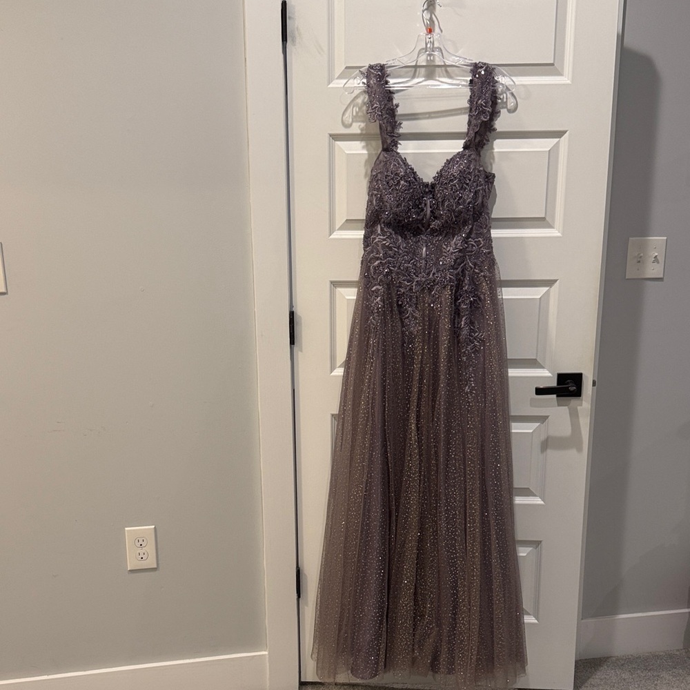 Precious Formals Lavender Lace Prom Dress